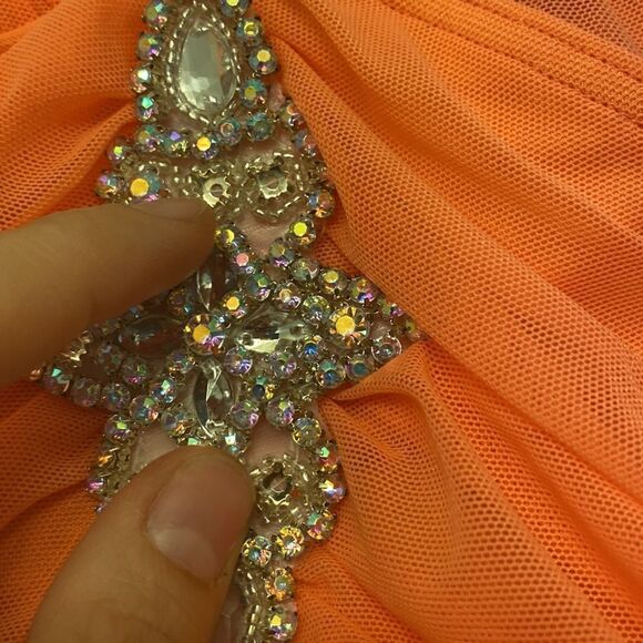 Weissman Dance costume coral orange rhinestone appliqué Take Me Home 12997 IC - Picture 6 of 11